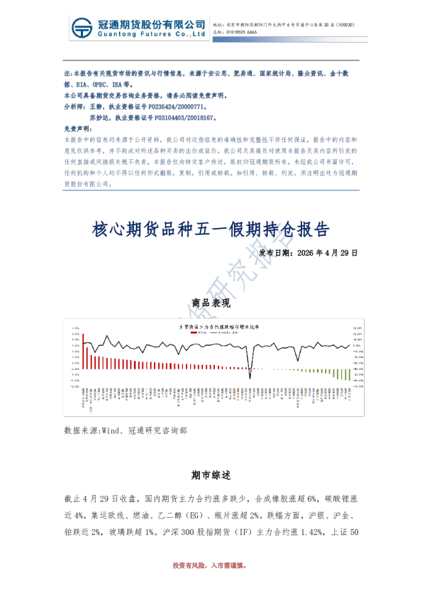 核心期货品种五一假期持仓报告