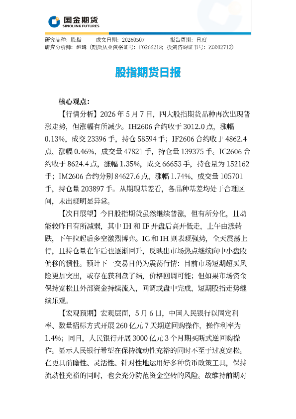 股指期货日报