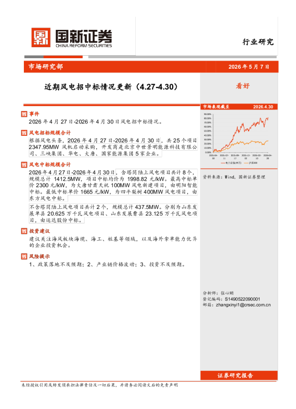 近期风电行业招中标情况更新