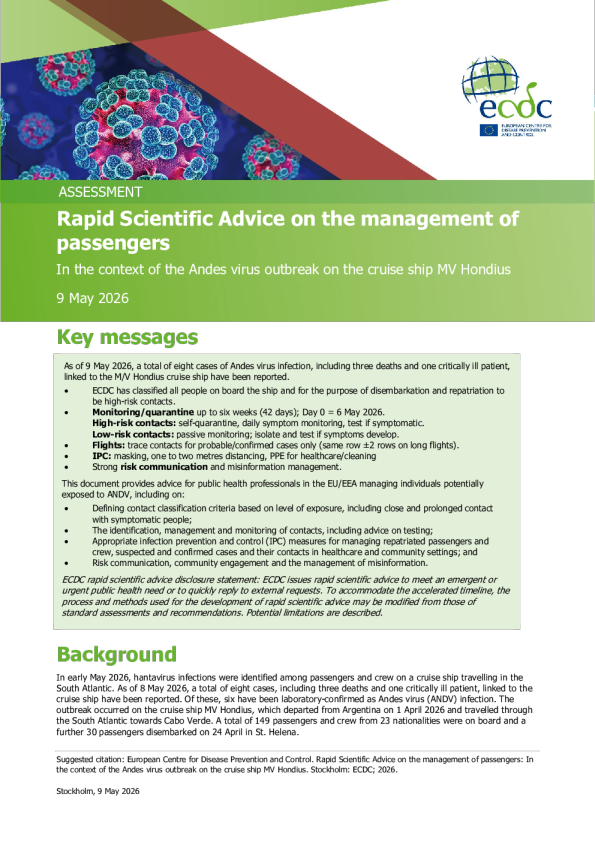 快速科学建议关于乘客的管理：在安第斯病毒在邮轮船MV Hondius爆发背景下