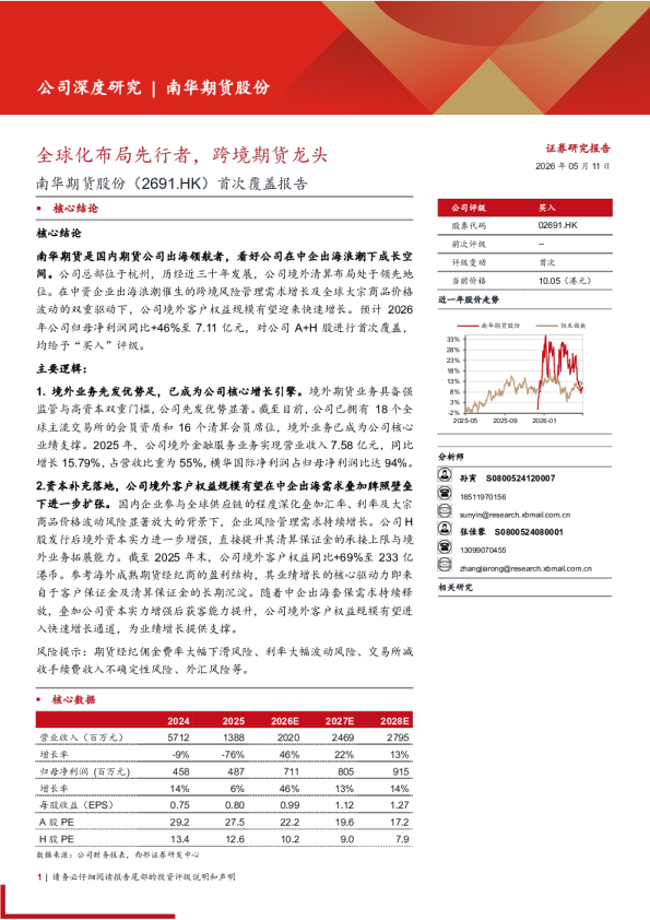 南华期货股份(2691.HK)首次覆盖报告：全球化布局先行者，跨境期货龙头