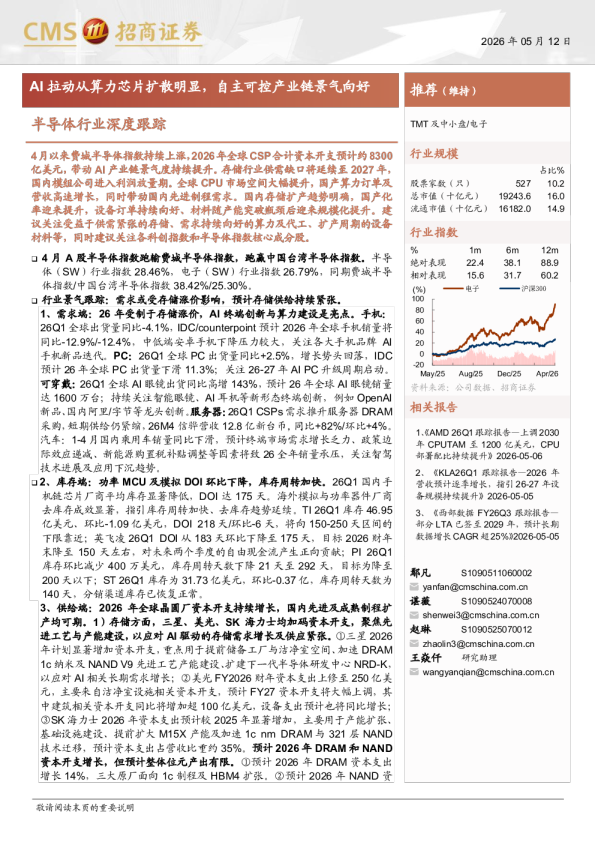 半导体行业深度跟踪：AI拉动从算力芯片扩散明显，自主可控产业链景气向好