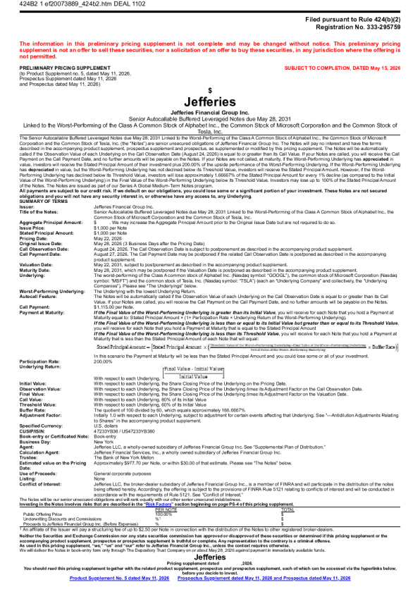 Jefferies Financial Group Inc美股招股说明书(2026-05-18版)