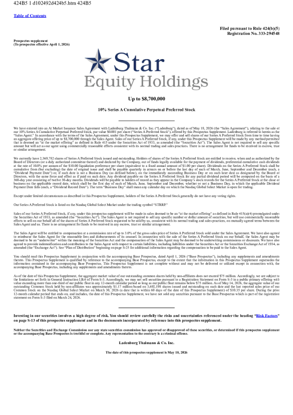 Star Equity Holdings Inc美股招股说明书(2026-05-18版)