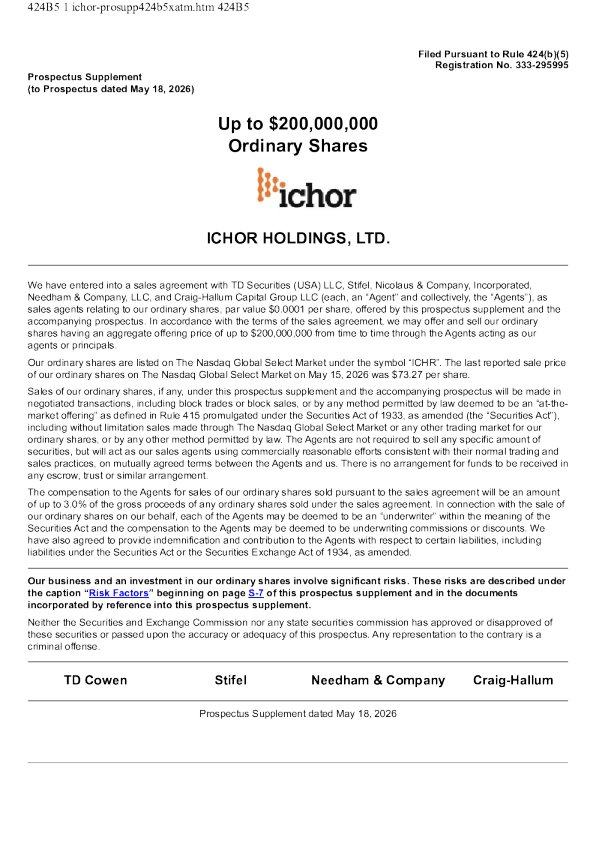 Ichor Holdings Ltd美股招股说明书(2026-05-18版)
