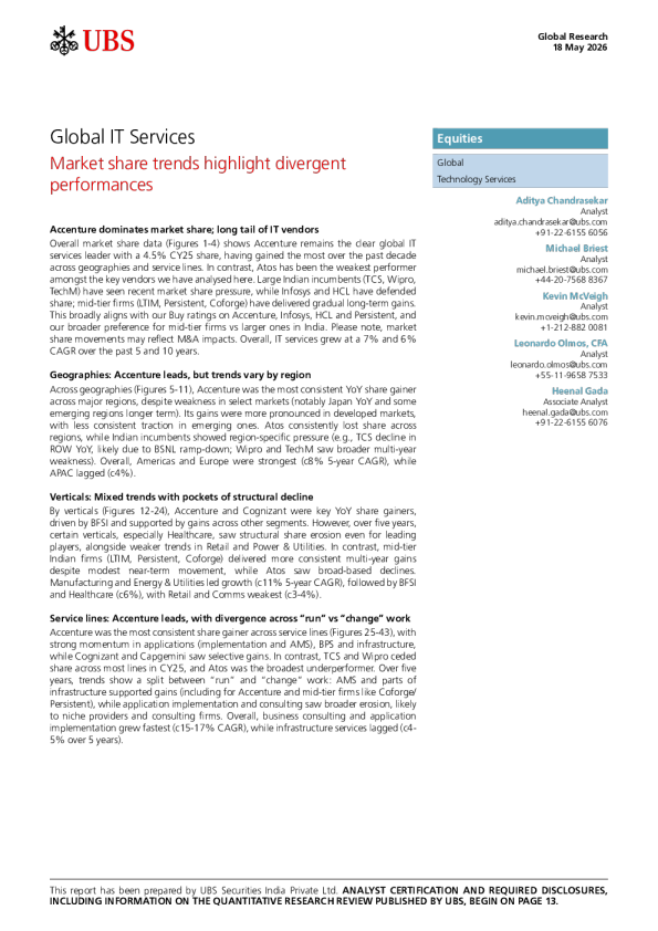 Global IT service market share trends highlight differentiated performance.