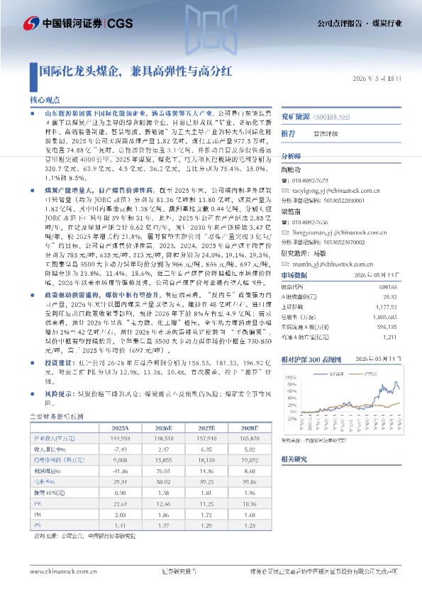 国际化龙头煤企，兼具高弹性与高分红