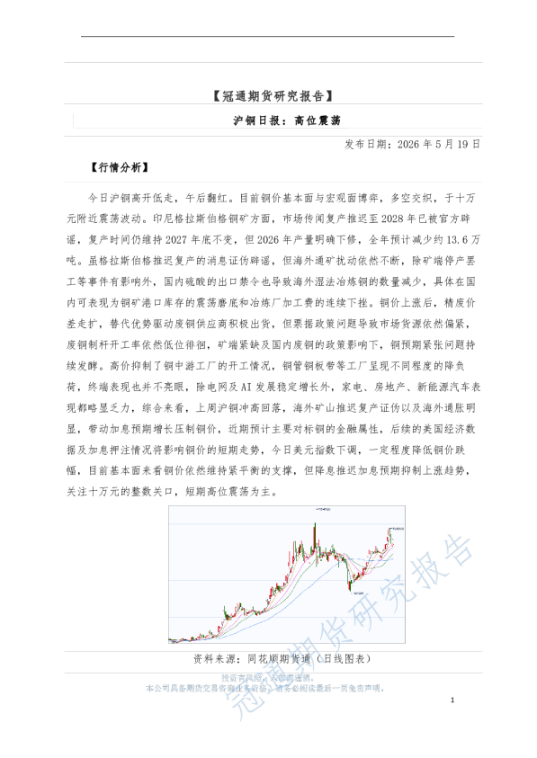 沪铜日报：高位震荡