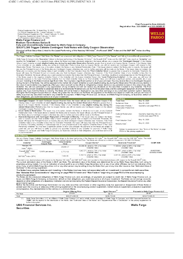 富国银行美股招股说明书(2026-05-19版)