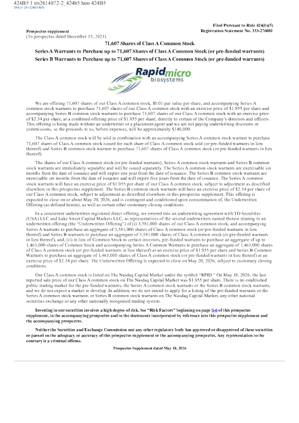 Rapid Micro Biosystems Inc-A美股招股说明书(2026-05-19版)