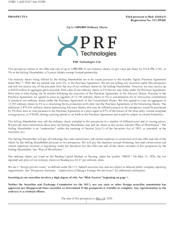 PRF Technologies Ltd美股招股说明书(2026-05-19版)
