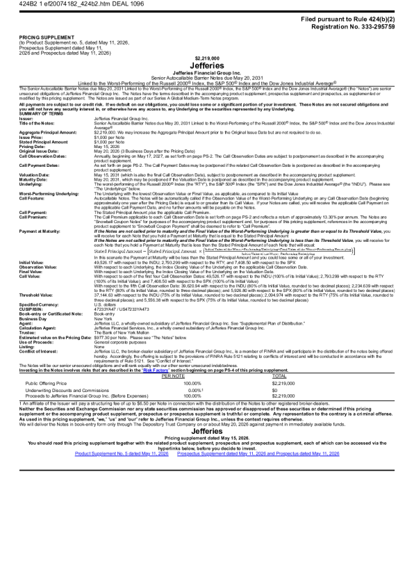 Jefferies Financial Group Inc美股招股说明书(2026-05-19版)