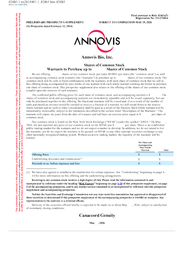 Annovis Bio Inc美股招股说明书(2026-05-19版)