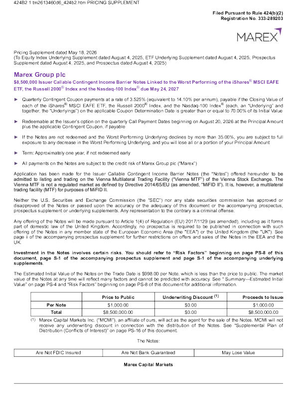 Marex Group plc 美国存托凭证招股说明书（2026年5月19日版本）