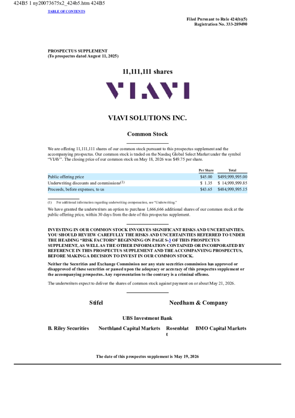 Viavi Solutions Inc美股招股说明书(2026-05-20版)