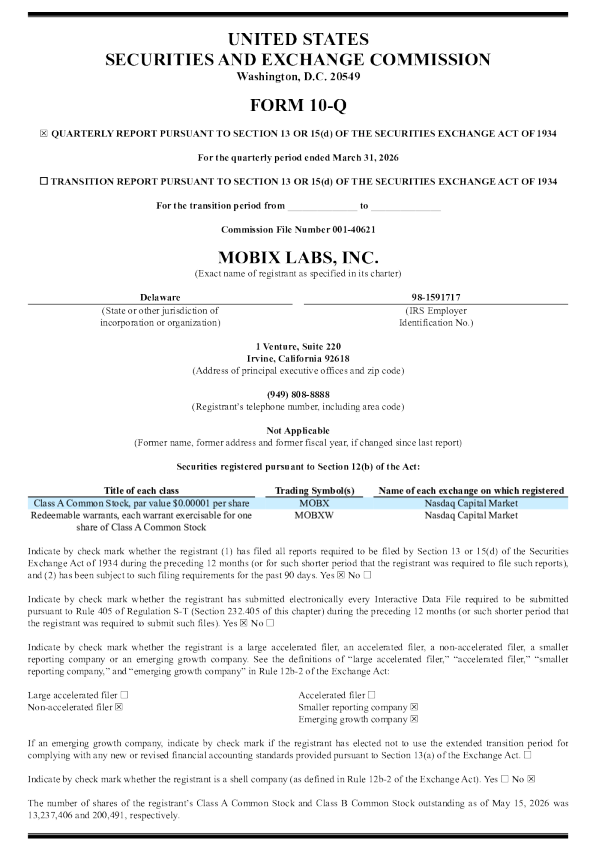 Mobix Labs Inc-A 2026年季度报告