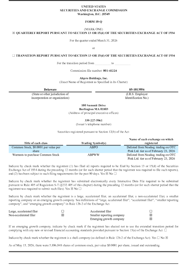 Abpro Holdings Inc 2026年季度报告