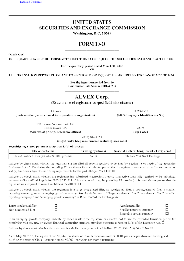 AEVEX Corp 2026年季度报告