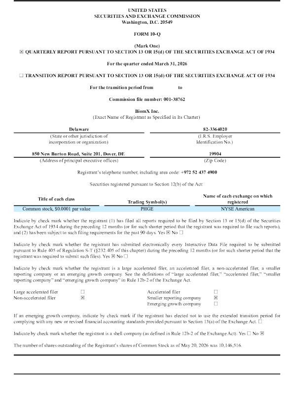 BiomX Inc. 2026年季度报告