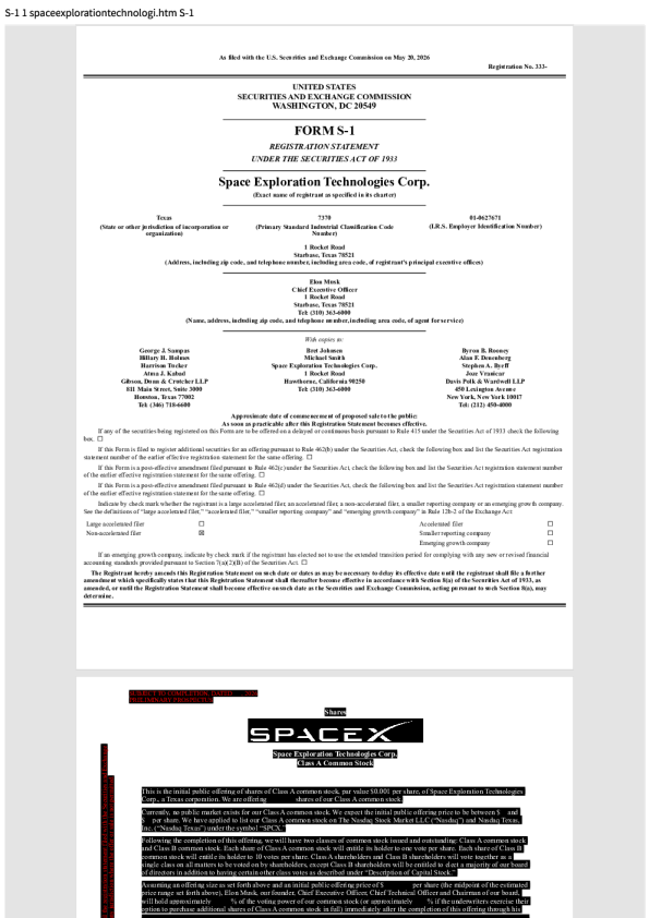 SpaceX；招股书