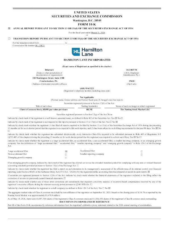Hamilton Lane Inc-A 2025年度报告