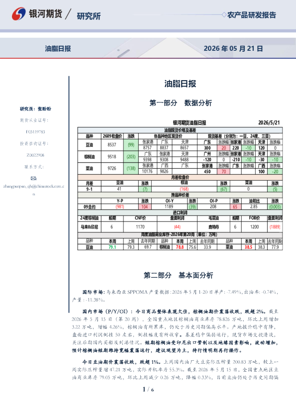 油脂日报：2026年05月21日