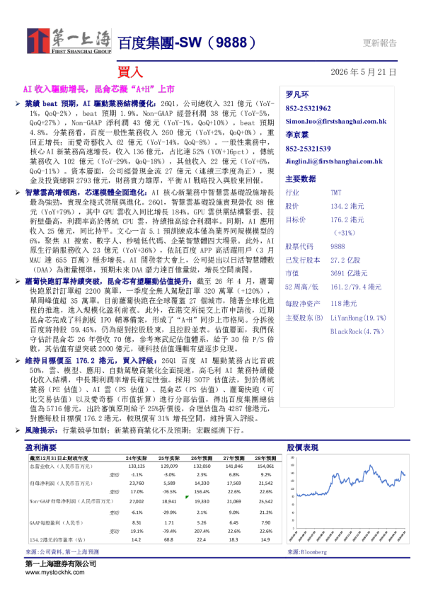 AI收入驱动增长，昆侖芯拟“A+H”上市（繁体版）