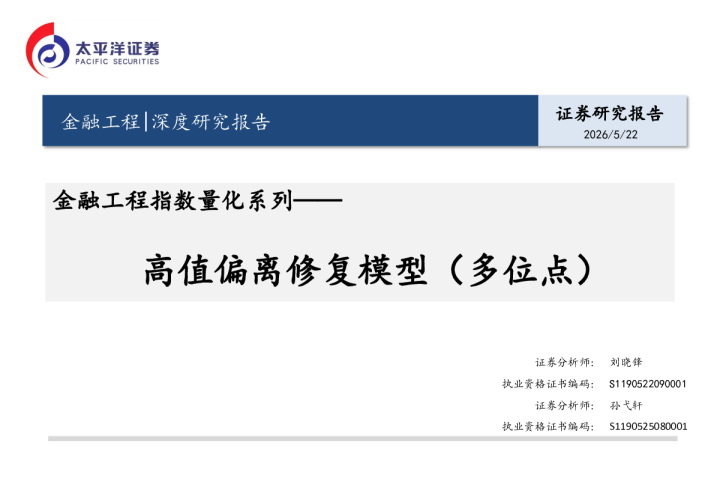 金融工程指数量化系列：高值偏离修复模型（多位点）