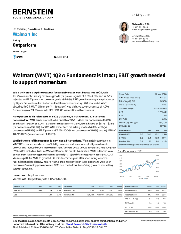 Walmart (WMT) 2027 Q1: Underlying fundamentals remain robust; EBIT growth required to sustain momentum