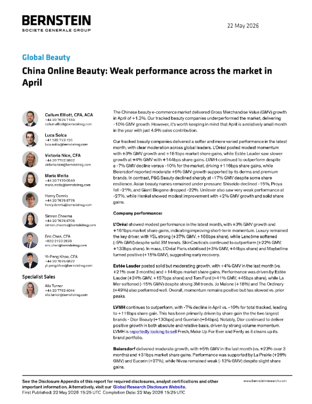 中国线上美妆：4月市场表现疲软