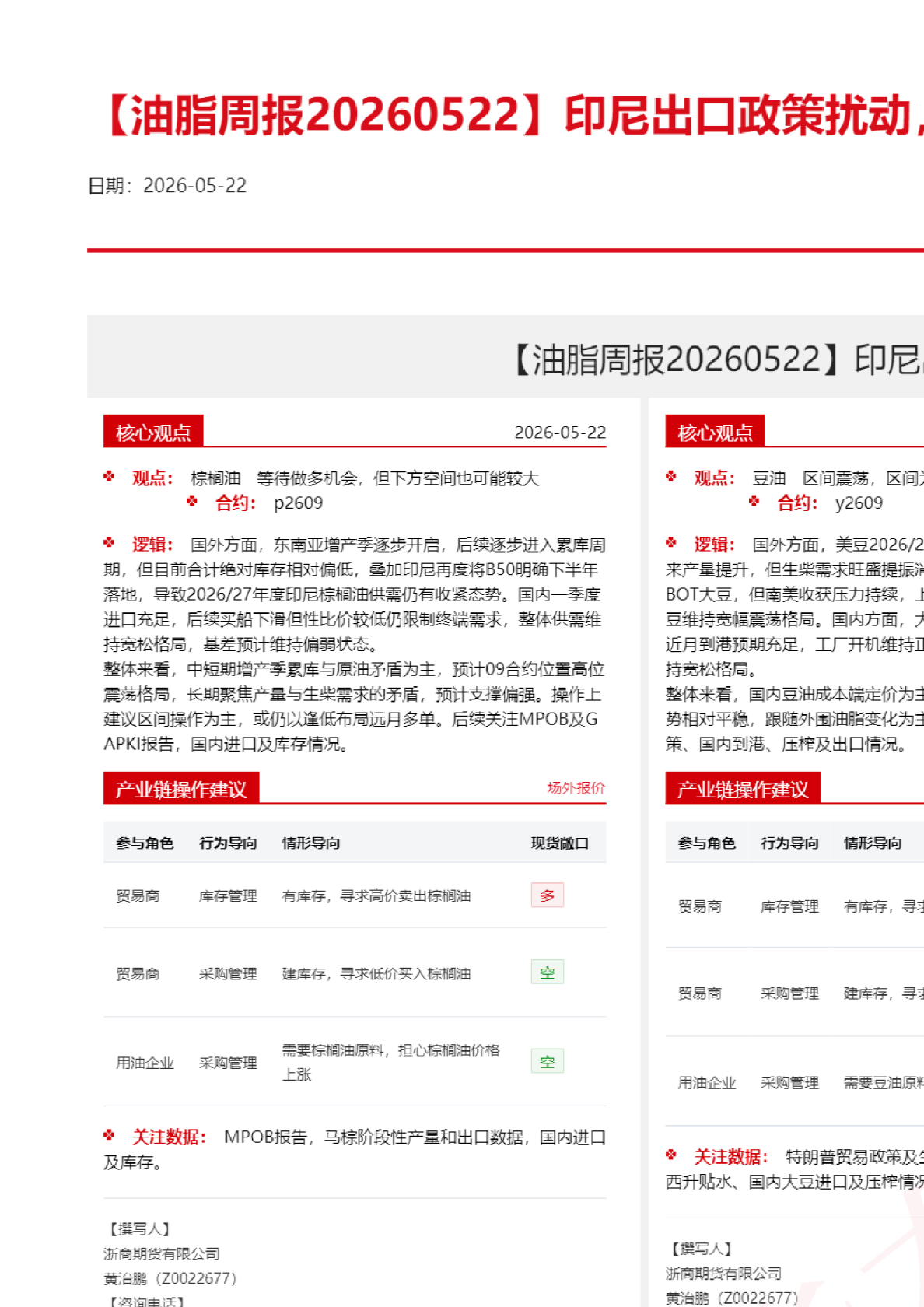 【油脂周报】印尼出口政策扰动，油脂高位震荡