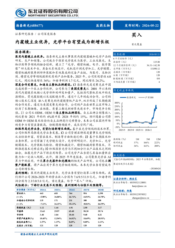海泰新光(688677)内窥镜主业优异，光学平台有望成为新增长极
