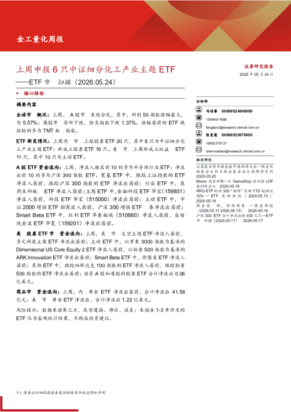 ETF市场扫描：上周申报6只中证细分化工产业主题ETF