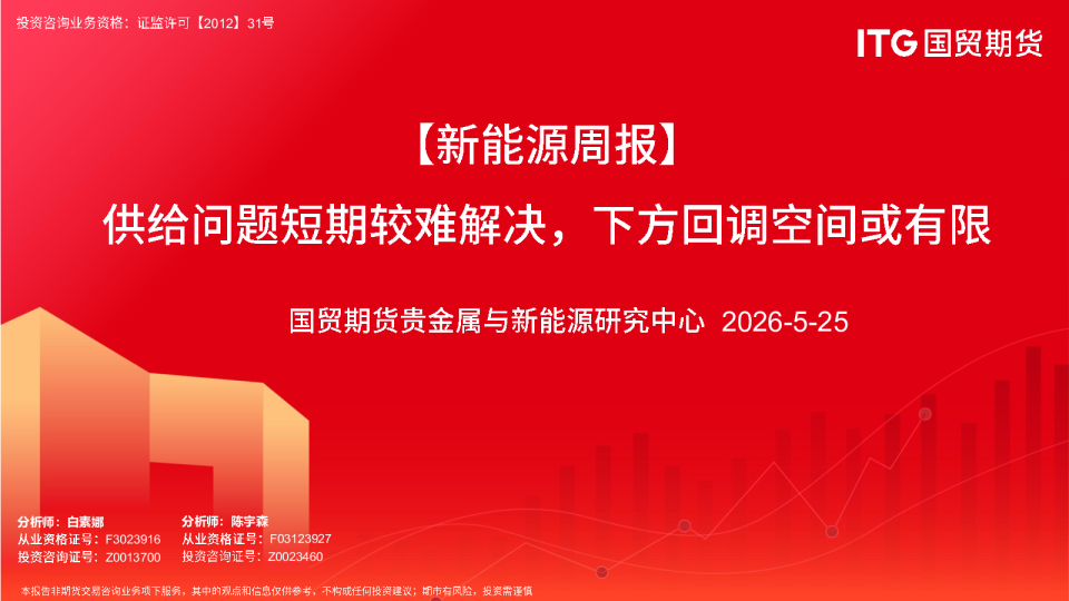 【新能源周报】供给问题短期较难解决，下方回调空间或有限