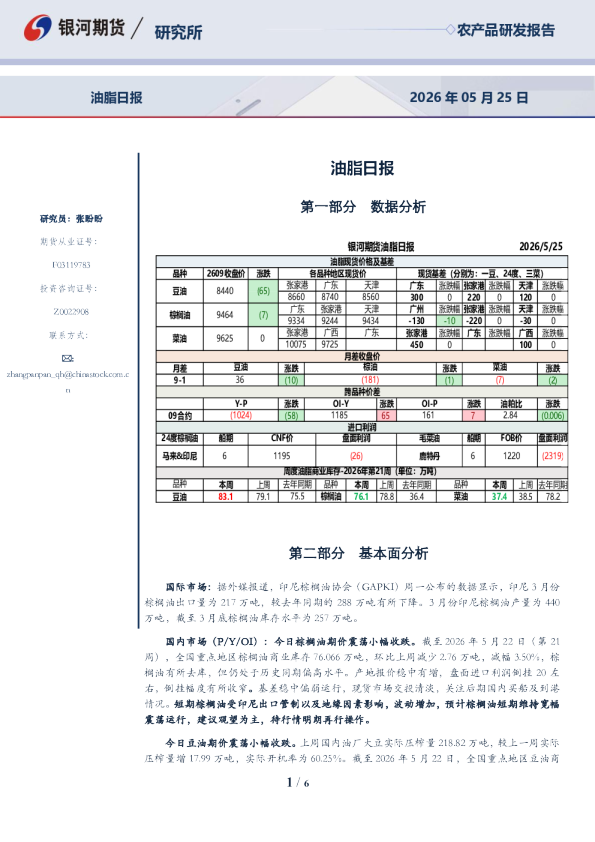 油脂日报：2026年05月25日