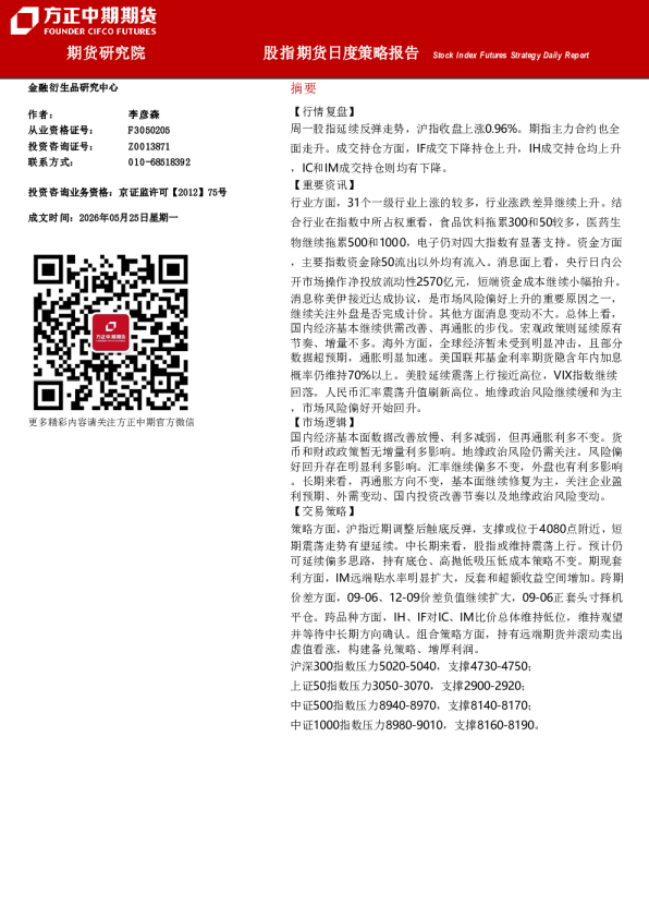 股指期货日度策略报告