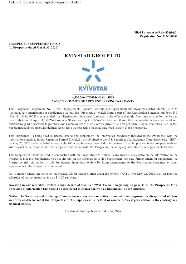 Kyivstar Group Ltd. American Depositary Share Prospectus (Version as of May 26, 2026)