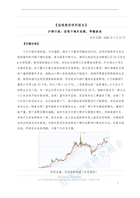 沪铜日报：宏观不确定性强，窄幅波动