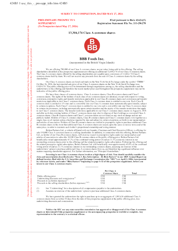 BBB Foods Inc-A美股招股说明书(2026-05-27版)