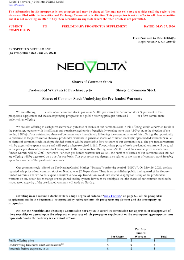 NeoVolta Inc美股招股说明书(2026-05-27版)