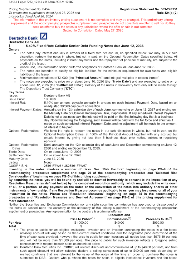 德意志银行美股招股说明书(2026-05-27版)