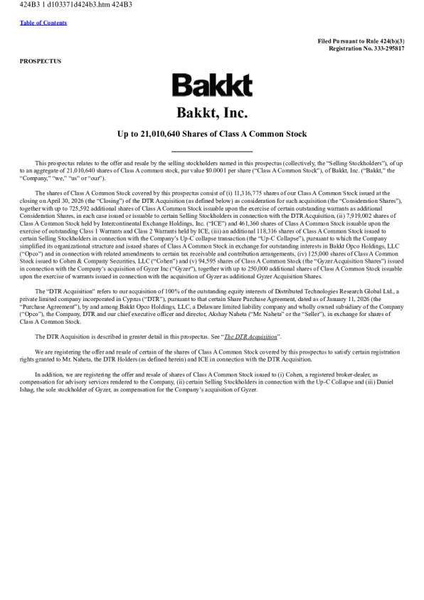 Bakkt Inc-A美股招股说明书(2026-05-27版)
