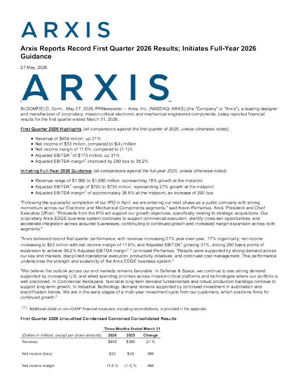 Arxis 2026年一季度报告