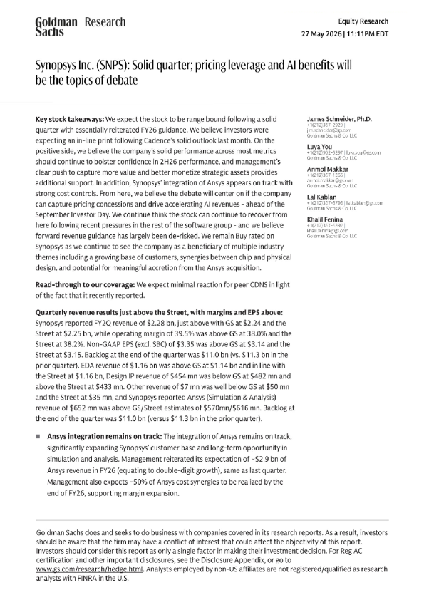 新思科技（SNPS）：业绩稳健的季度；定价优势与AI收益将成为讨论焦点