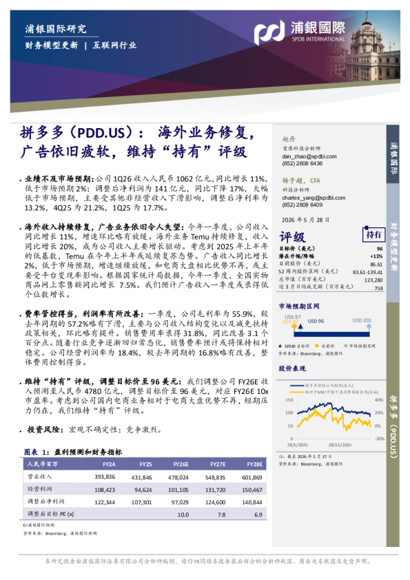 海外业务修复，广告依旧疲软，维持“持有”评级