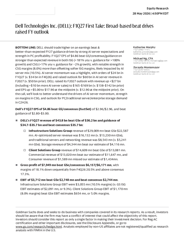Dell Technologies (DELL): Preliminary analysis for the first quarter of fiscal year 2027: Exceeds expectations, driving upward revision of fiscal year outlook