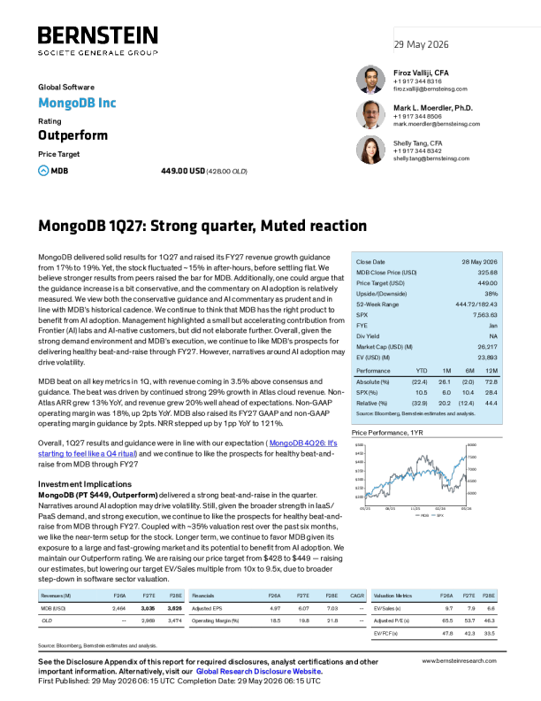 MongoDB 2027年第一季度：强劲季度，反应平淡