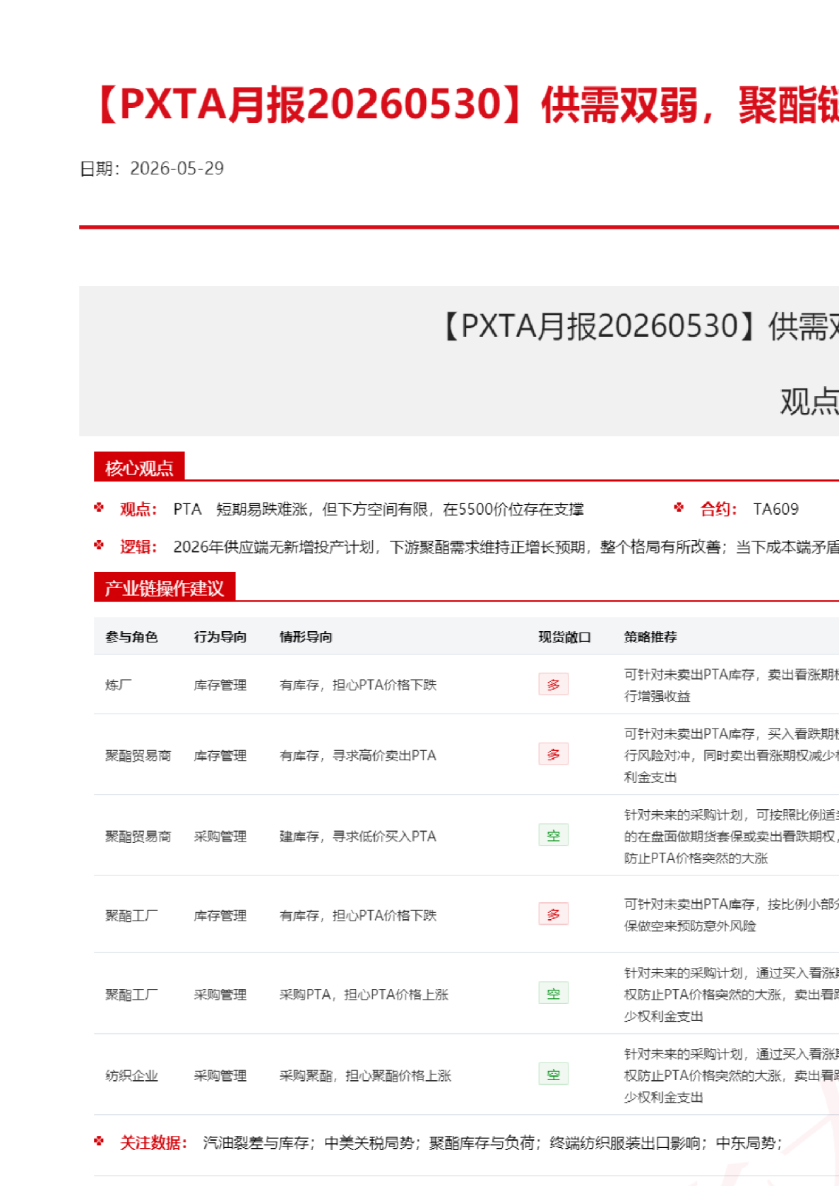 【PXTA月报】供需双弱，聚酯链的重心仍聚焦地缘