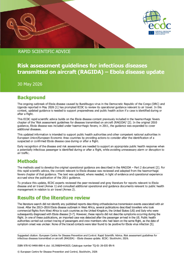 航空传播传染病风险评估指南（RAGIDA）：埃博拉疾病更新
