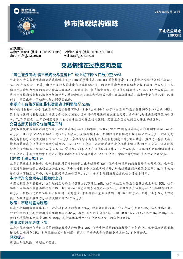 债市微观结构跟踪：交易情绪在过热区间反复